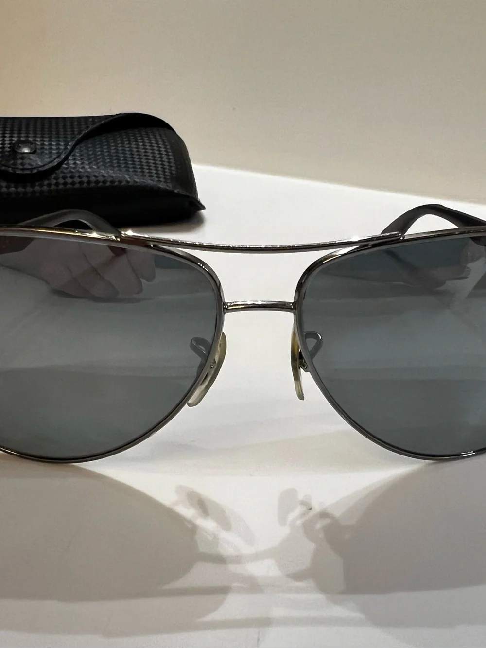 RAY-BAN AVIATOR MIRROR SUNGLASSES. GUNMETAL FRAME CUSTOM FIBRE LIKE NEW